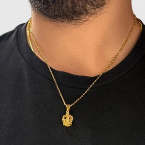 Crown Pendant & Necklace Regal 18k Gold King & Queen Chain Royal Luxury Charm - Picture 1 of 11