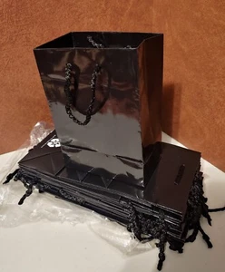 25 Extra Small Party, Goodie, Gift Bags. Black w/string handle 6.75x4.75x2.75" - Picture 1 of 3