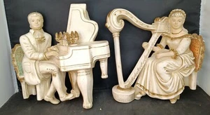 Victorian Couple Wall Plaques Chalkware Universal Statuary Corp c.1958 LARGE OBO - Picture 1 of 10