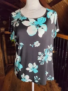 Chicos Bluse Oberteil Damen XS Blumen schwarz türkis Hawaii Tiki Flügelärmel  - Bild 1 von 10