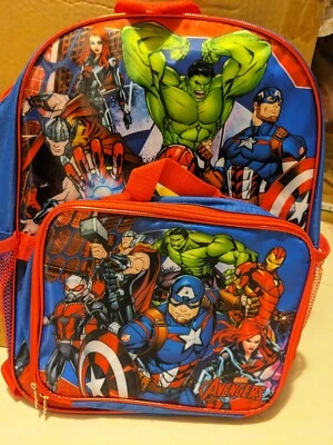 Marvel Avengers Boys School Backpack Lunch Box SET Book Bag Kids Super Heroes - Image 1 of 3