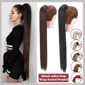 32'' Real Thick Human Hair Ponytail Extensions Wrap Around Pony tail Extra Long - Picture 1 of 65