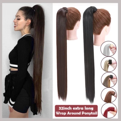 32'' Real Thick Human Hair Ponytail Extensions Wrap Around Pony tail Extra Long - Image 1 of 4