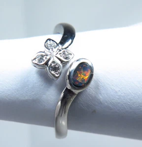 Black Opal Ring Open Band Multi Size Hand Made Silver Rodhium Plated - Picture 1 of 7