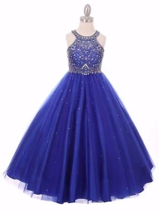 New Beaded Tulle Royal Blue Quinceanera Ball Gown Dress Pageant Wedding - Picture 1 of 5