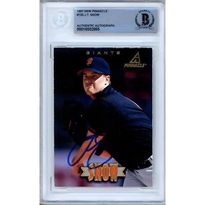 JT Snow Signed 1997 New Pinnacle #133 Beckett BAS Slabbed SF Giants MLB Auto - Image 1 of 4