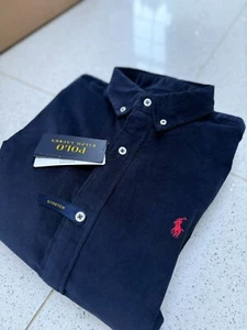 Polo Ralph Lauren Cord Shirt Navy Blue Button Down Slim Fit Stretch Large - Picture 1 of 16