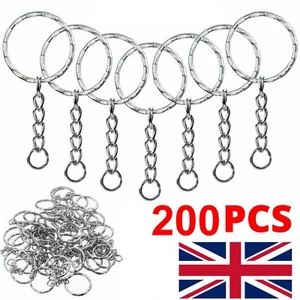 200PCS SILVER KEYRING BLANKS TONE KEY CHAINS KEY SPLIT RINGS 4 LINK CHAIN 55MM - Foto 1 di 6