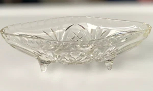 Footed Depression Glass Trinket Dish. 20cm long / 12cm wide / 5cm high - Imagen 1 de 5