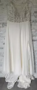 US22w UK26 GALINA SIGNATURE Elfenbein Applikation Illusion Chiffon Hochzeitskleid £850 - Bild 1 von 20