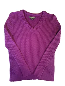 Eddie Bauer V Neck Cable Knit Sweater Womens Large Pullover Purple L Casual Lg - Picture 1 of 10