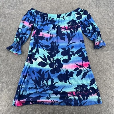 Tori Richard Leonora Blue Haze Off Shoulder Short Knit Dress XS Tropical - Image 1 of 4