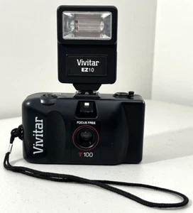 Vivitar T100 Focus Free Camera W/EZ10 Flash All in Working Order Vintage - Picture 1 of 9