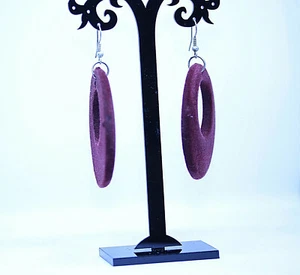 Long Drop Dangle Dark Red Velvet Fashion Earrings 1980' - Picture 1 of 3