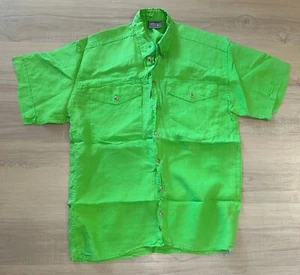 Versace Classic V2 Linen Medium Polo Shirt Italy Full Button Green Lightweight - Picture 1 of 2