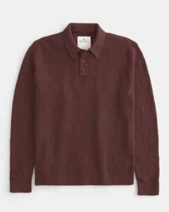 hollister california mens jumper maroon collared button up long sleeve size xl - Picture 1 of 6