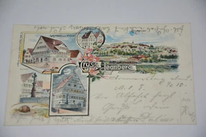 Leonberg AK 1898 Gasthaus Hirsch Postkarte Lithographie Stuttgart Böblingen - Bild 1 von 3