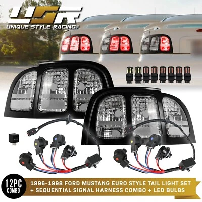 CLEAR Tail Light Set w/ LED & SEQUENTIAL For 1996-1998 Ford Mustang V6 GT SN95 - Imagem 1 de 4