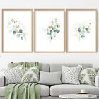 Framed BLUE GREEN Leaves Gold effect Wall Art Print Picture Print Set Of 3