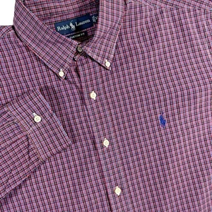 Polo Ralph Lauren Button Down Shirt Mens XL Custom Fit Red Navy Windowpane Plaid - Picture 1 of 6