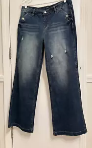 Flamingals Distressed Blue Denim Jeans 32x32, silver buttons - Picture 1 of 8