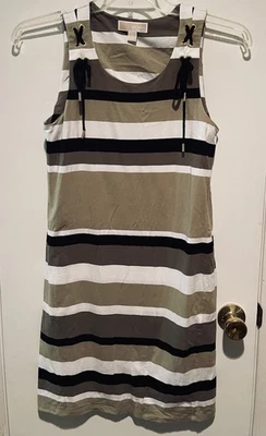 Michael Kors Green Striped Lace-Up Tank Knit Shift Dress Womens Sz S Small - Image 1 of 4