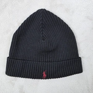 Polo Ralph Lauren Beanie Hat Mens Black Merino Wool Knit Warm Winter Casual - Picture 1 of 5