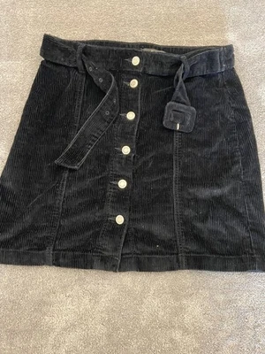 F&F UK size 12 black courdroy front button belted mini skirt - Image 1 of 4
