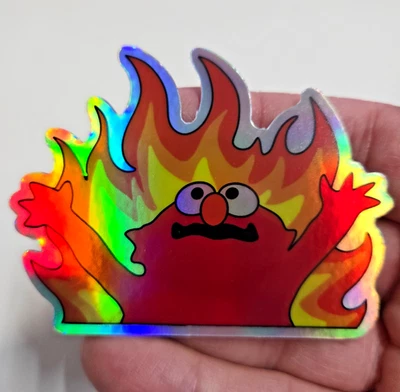 STICKER SURPLUS Burning Elmo Meme Holographic Sticker Waterproof & UV proof, Thick Decal