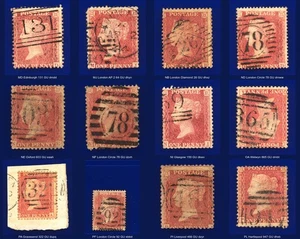 1857 SG38 1d hellrot C9(3) gute gebrauchte Positionen MD-PL Auswahl von 12 Kat £80 kbnc - Bild 1 von 16