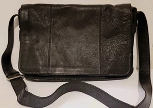 Pebbled Black Leather Messenger Bag Cole Haan Laptop Bag - Picture 1 of 17