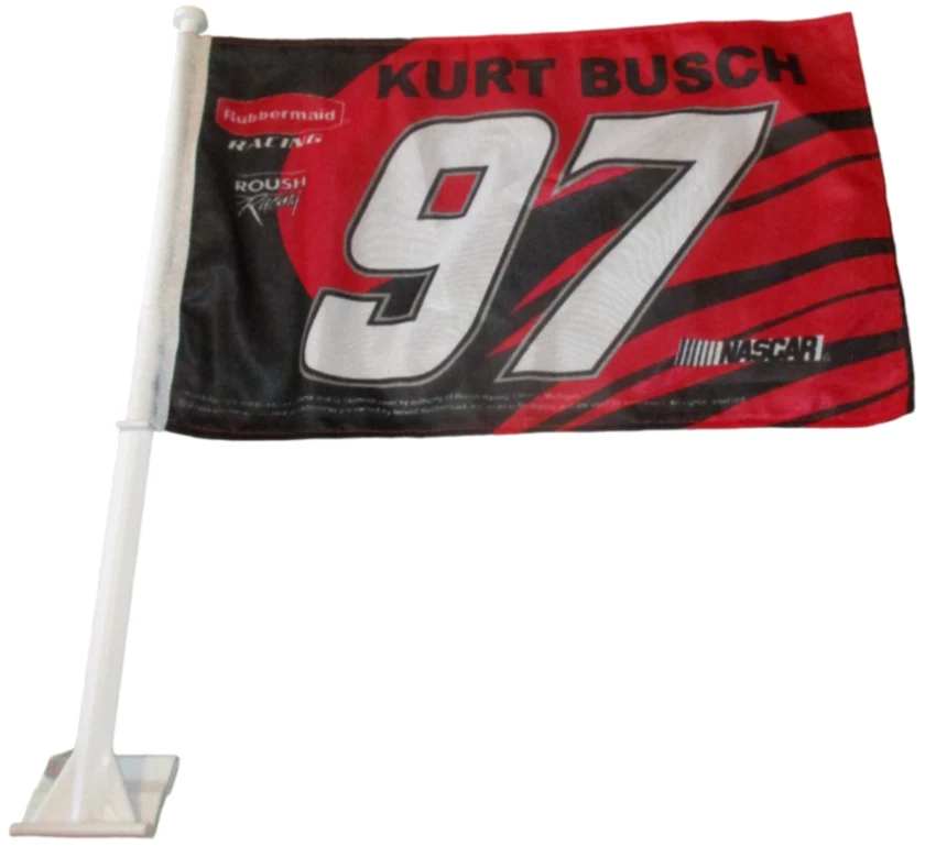 KURT BUSCH # 97 RUBBERMAID DOUBLE SIDED 11 by 18 CAR FLAG ! FAST SHIPPING ! - Image 1 of 1