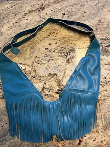 Sash Crossbody Sling Purse Amalfi Coast 2023 Fringe Turquoise Faux Leather - Picture 1 of 5