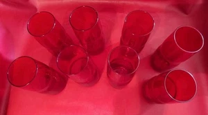 set of 8 Ruby Red Pinched Glass Tom Collins 6" MCM Barware **RARE** - Picture 1 of 12