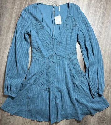 Mini Vestido Free People Patchwork of My Dreams XS Azul Encaje Bohemio Hada Gitana Foto 1 de 4