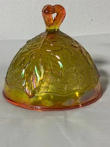 Mosser Glass Heart Handle Carnival Glass Maple Leaf Butter Dish Lid - Picture 1 of 5