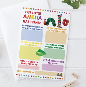 10 personalisierte Kapselkarten Die sehr hungrige Raupe Zeit 1. Geburtstag Idee - Bild 1 von 2