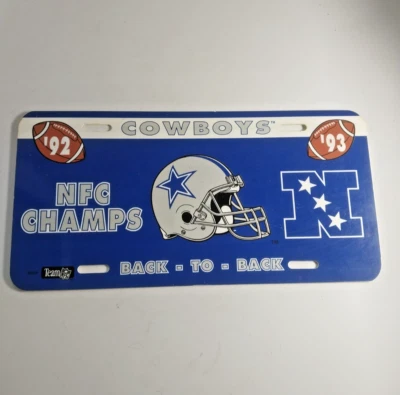 Dallas Cowboys Plastic License Plate NFC Champs Back To Back 1992 - 1993 Rare! - Image 1 of 4