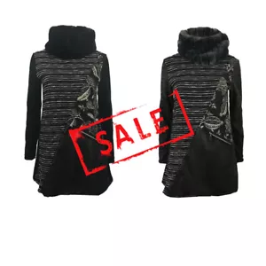 AMAVISSE UK - (PREZZO CONSIGLIATO £30) Abito lungo maglione moda con motivo floreale collo pelliccia - Foto 1 di 6
