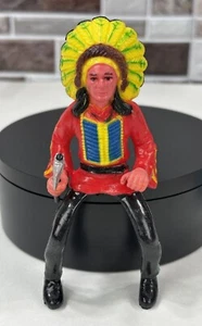 Indian Chief with Axe Vintage Hard Plastic Painted 3” Native American Figure - Picture 1 of 6