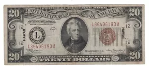 U.S. - Series of 1934-A $20.00 Federal Reserve Note (Hawaii Overprint) - Picture 1 of 2