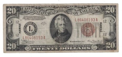 U.S. - Series of 1934-A $20.00 Federal Reserve Note (Hawaii Overprint) - Image 1 of 2