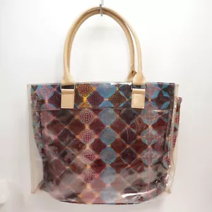 Vtg Clear Plastic Fabric Tote Handbag Large Carryall Shoulder Market Bag - Picture 1 of 8