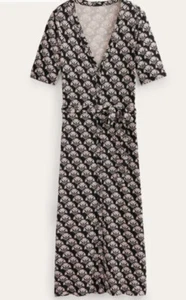 RRP£95 BNWT BODEN Button Front Jersey Midi Dress Black/Ivory Sz16R - Picture 1 of 11