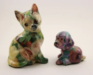 De Colección Linda Edgington Pensamiento Decoupage Porcelana Gato Estatuilla Floral Gatito y Cachorro - Imagen 1 de 17