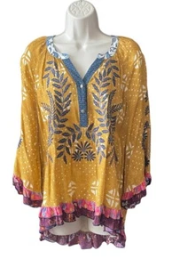 John Mark Embroidered Ruffled Tiered Tunic Size M Colorful Glitter Western Boho - Picture 1 of 12