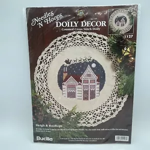 Bucilla Sleigh & Rooftops Doily Decor Counted Cross Stitch 1127 VTG NOS - Picture 1 of 11