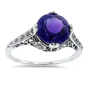 ART NOUVEAU STYLE 925 STERLING SILVER 2.5 Ct LAB-CREATED AMETHYST RING #062 - Picture 1 of 5