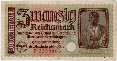 Germany 1933-1945 20 Reichsmark  Very Fine+ - Image 1 of 2