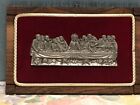 Vintage Peltro Cesellato A Mano 3D Last Supper Pewter On Red Velvet Wall Decor